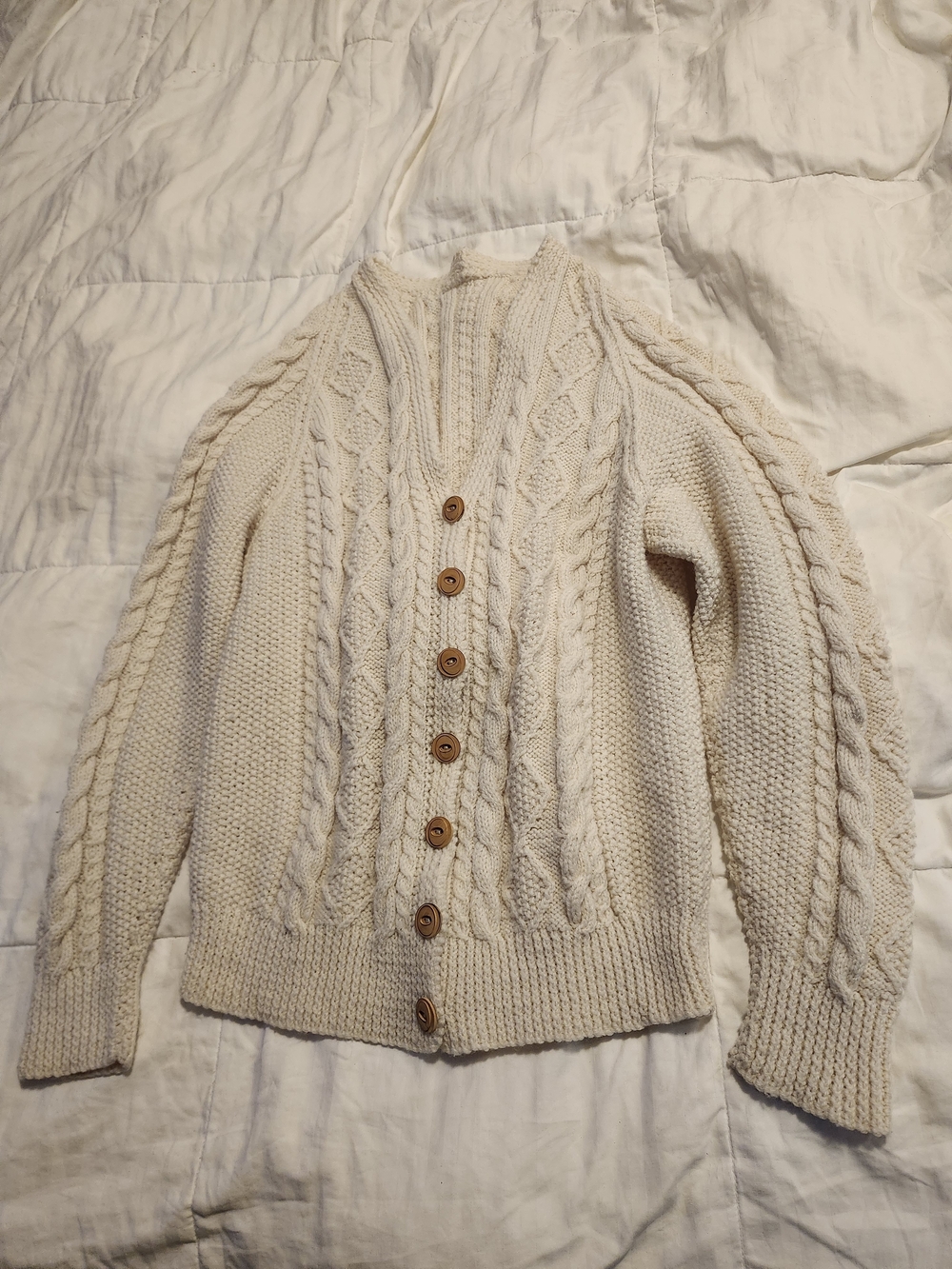 Chunky Cable Knit Button-Front Cardigan - Cream